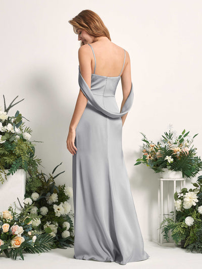 Carlyna Freya Mermaid Dove Satin Bridesmaid Dress Maxi Sleeveless V-Neck Dress Back View #color_dove
