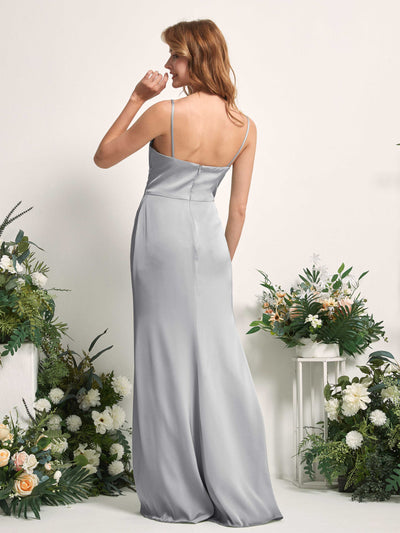 Carlyna Hayley Mermaid Dove Satin Bridesmaid Dress Maxi Sleeveless V-Neck Dress Back View #color_dove