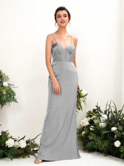 Carlyna Cathy Mermaid Dove Satin Bridesmaid Dress Maxi Sleeveless Sweetheart Dress Front View #color_dove