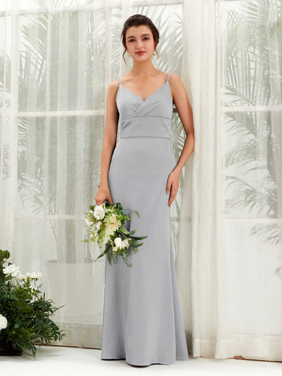 Carlyna Kama Mermaid Dove Satin Bridesmaid Dress Maxi Sleeveless V-Neck Dress #color_dove
