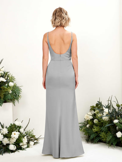 Carlyna Agatha Mermaid Dove Satin Bridesmaid Dress Maxi Sleeveless V-Neck Dress Back View #color_dove