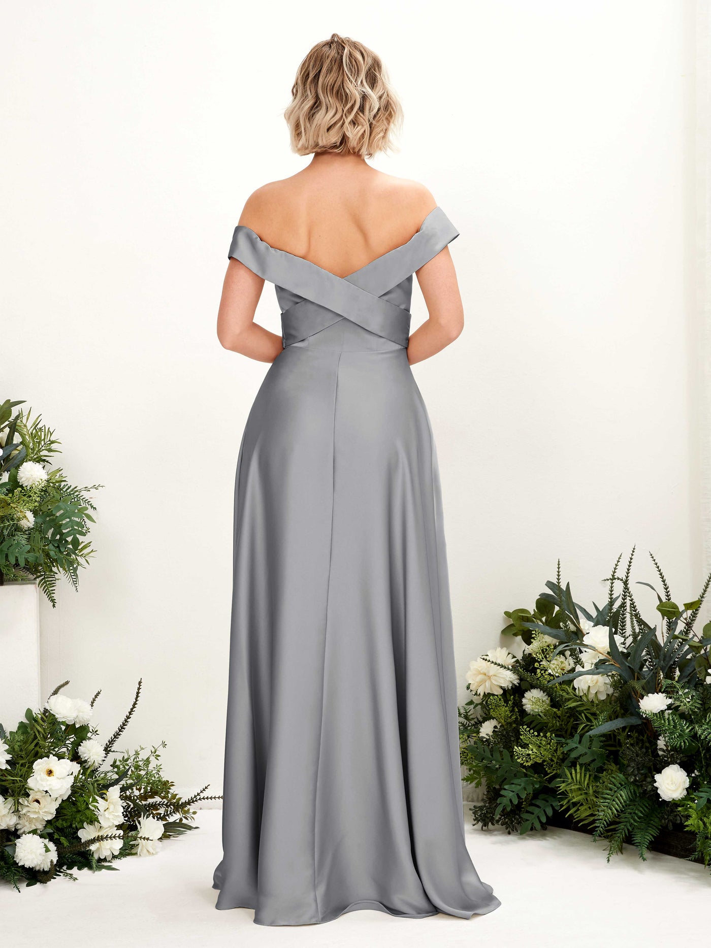 A-line Ball Gown Off Shoulder Sweetheart Satin Bridesmaid Dress - Steel Gray (80224207)#color_steel-gray