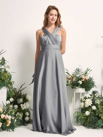 Carlyna Mirabelle Convertible Steel Gray Satin Bridesmaid Dress Maxi Sleeveless Sweetheart Dress #color_steel-gray