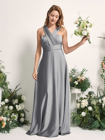 Carlyna Mirabelle Convertible Steel Gray Satin Bridesmaid Dress Maxi Sleeveless Sweetheart Dress #color_steel-gray