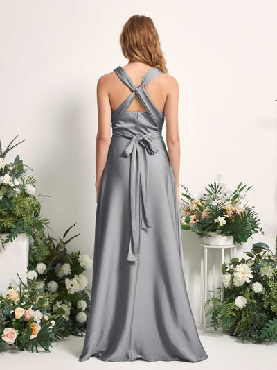 Carlyna Mirabelle Convertible Steel Gray Satin Bridesmaid Dress Maxi Sleeveless Sweetheart Dress #color_steel-gray