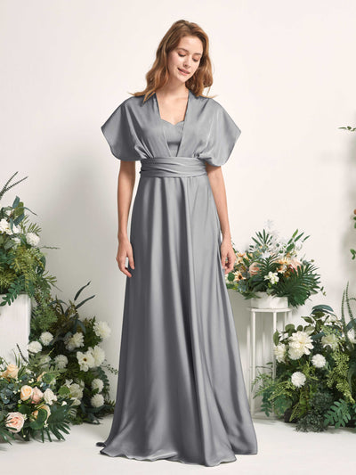 Carlyna Mirabelle Convertible Steel Gray Satin Bridesmaid Dress Maxi Sleeveless Sweetheart Dress #color_steel-gray