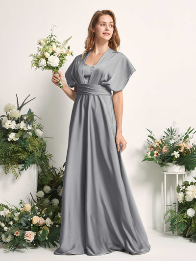 Carlyna Mirabelle Convertible Steel Gray Satin Bridesmaid Dress Maxi Sleeveless Sweetheart Dress #color_steel-gray