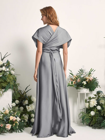 Carlyna Mirabelle Convertible Steel Gray Satin Bridesmaid Dress Maxi Sleeveless Sweetheart Dress #color_steel-gray