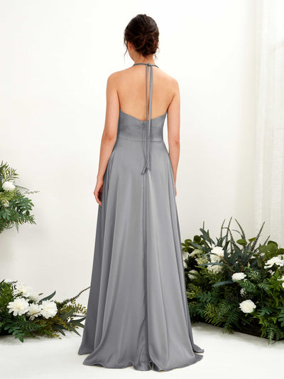 Carlyna Jocelyn A-Line Steel Gray Satin Bridesmaid Dress Maxi Sleeveless Halter Dress #color_steel-gray