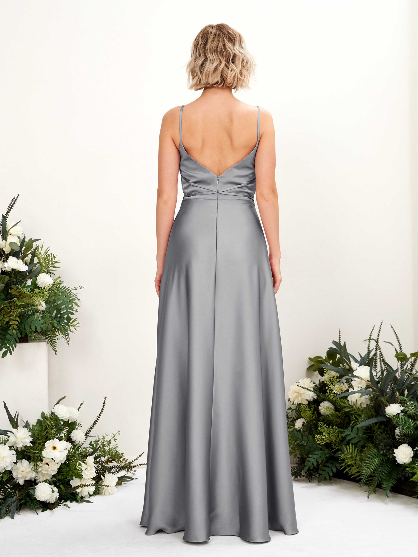 A-line Straps Sleeveless Satin Bridesmaid Dress - Steel Gray (80223107)#color_steel-gray