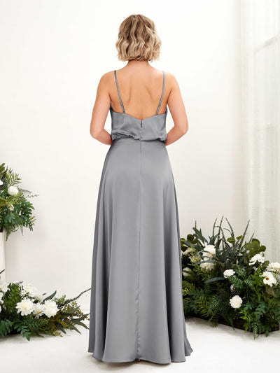 Carlyna Nora A-Line Steel Gray Satin Bridesmaid Dress Maxi Sleeveless V-Neck Dress #color_steel-gray