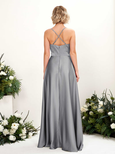 Carlyna Lenoya A-Line Steel Gray Satin Bridesmaid Dress Maxi Sleeveless V-Neck Dress #color_steel-gray