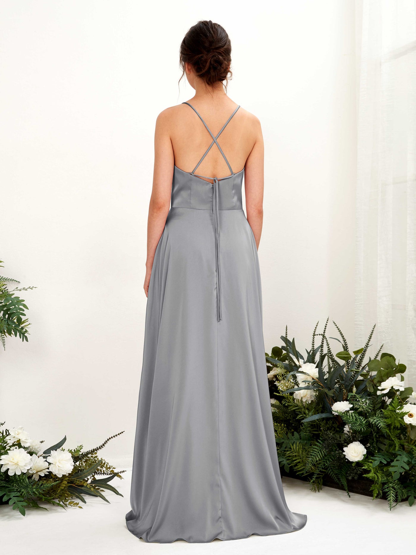 Ball Gown Straps Sleeveless Satin Bridesmaid Dress - Steel Gray (80221107)#color_steel-gray