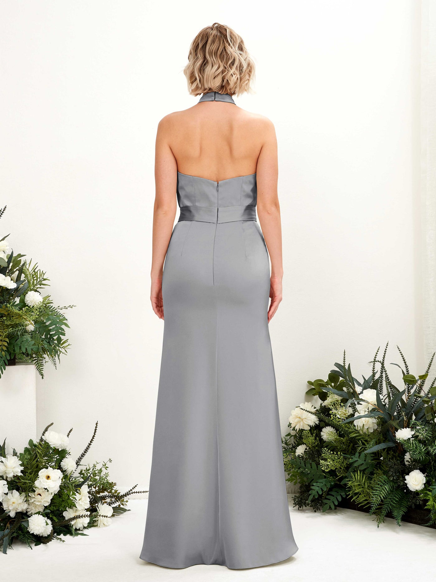 Halter Satin Bridesmaid Dress - Steel Gray (80224907)#color_steel-gray