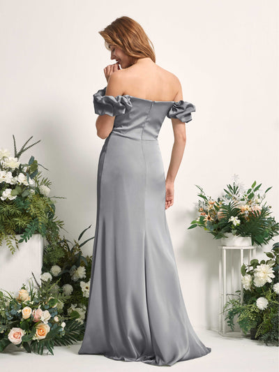 Carlyna Bianca Sheath Steel Gray Satin Bridesmaid Dress Maxi Sleeveless Cowl Neck Dress Back View #color_steel-gray