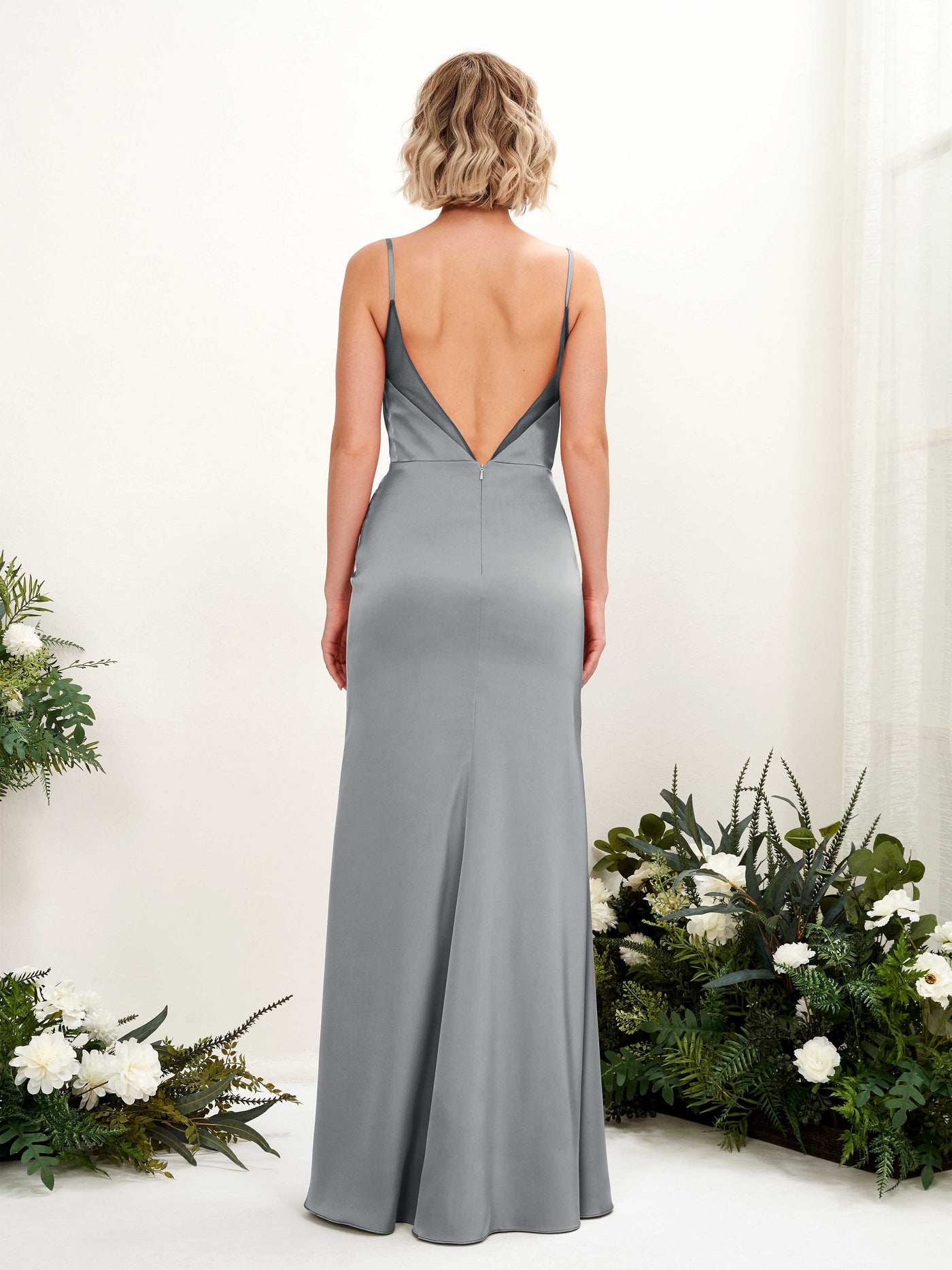 Spaghetti-straps Satin Bridesmaid Dress - Steel Gray (80222607)#color_steel-gray