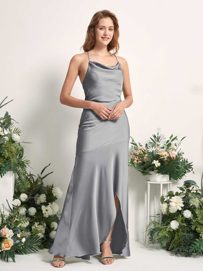 Carlyna Florence Mermaid Steel Gray Satin Bridesmaid Dress Maxi Sleeveless Cowl Neck Dress Side View 2 #color_steel-gray