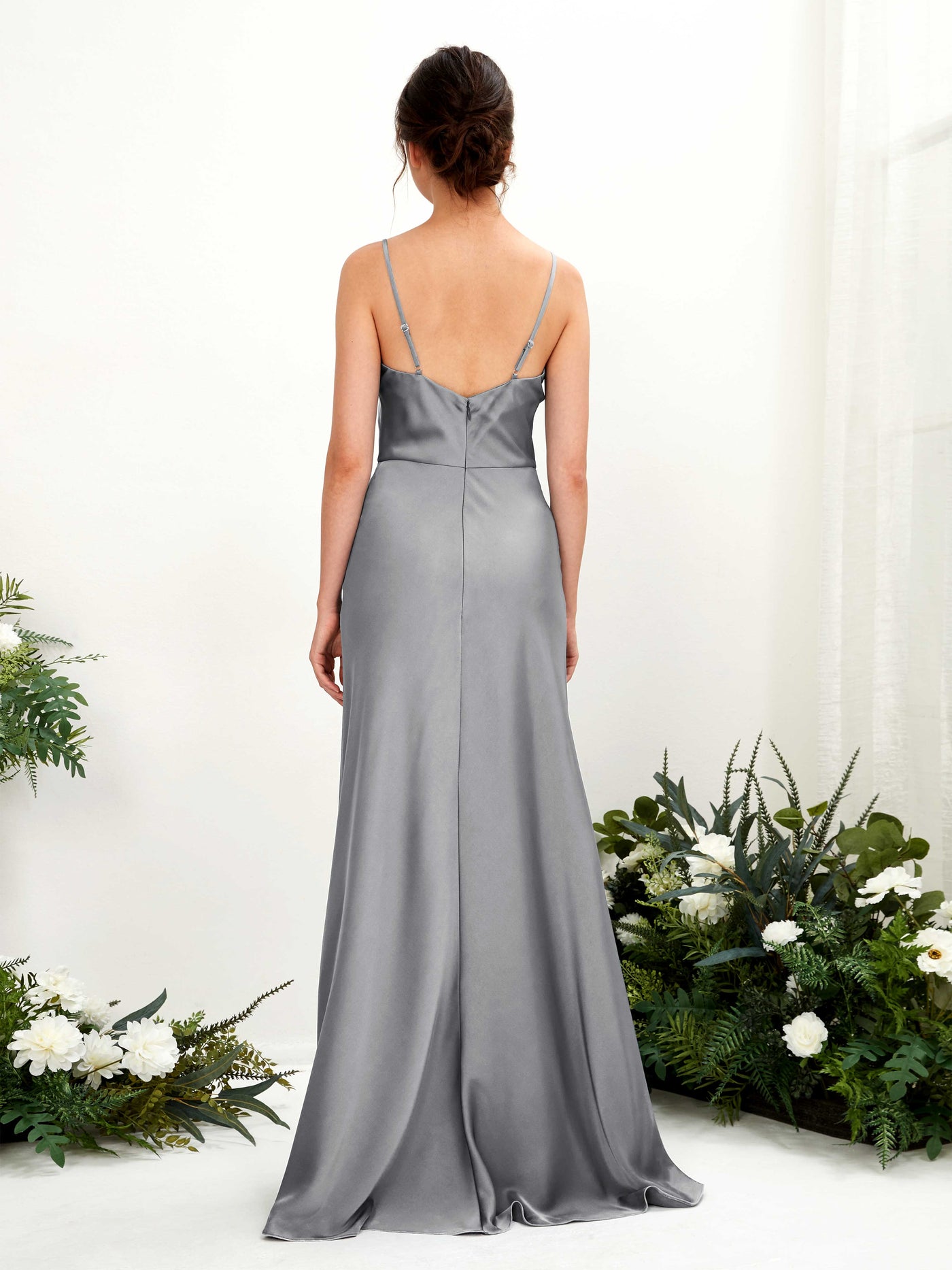 Spaghetti-straps Sleeveless Satin Bridesmaid Dress - Steel Gray (80221807)#color_steel-gray