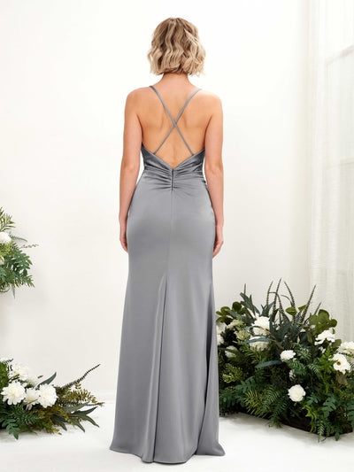 Carlyna Regina Mermaid Steel Gray Satin Bridesmaid Dress Maxi Sleeveless Cowl Neck Dress #color_steel-gray