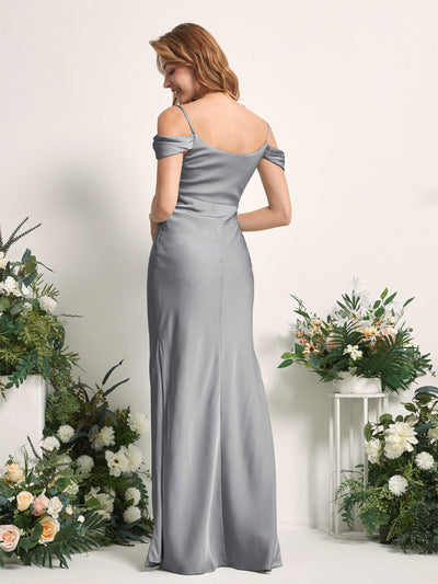 Carlyna Alexis Mermaid Steel Gray Satin Bridesmaid Dress Maxi Sleeveless Cowl Neck Dress Back View #color_steel-gray