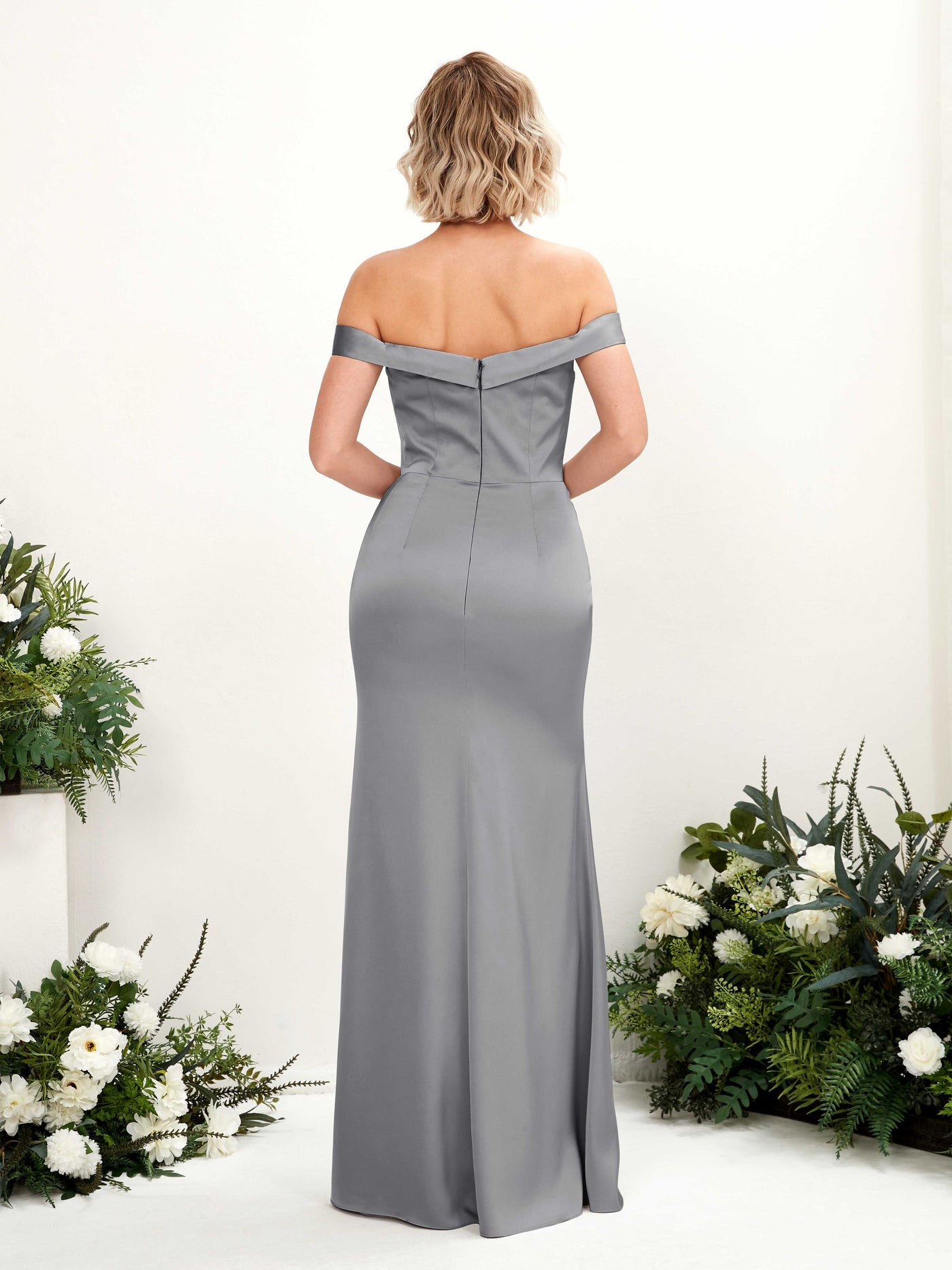 Off Shoulder Sweetheart Satin Bridesmaid Dress - Steel Gray (80223807)#color_steel-gray
