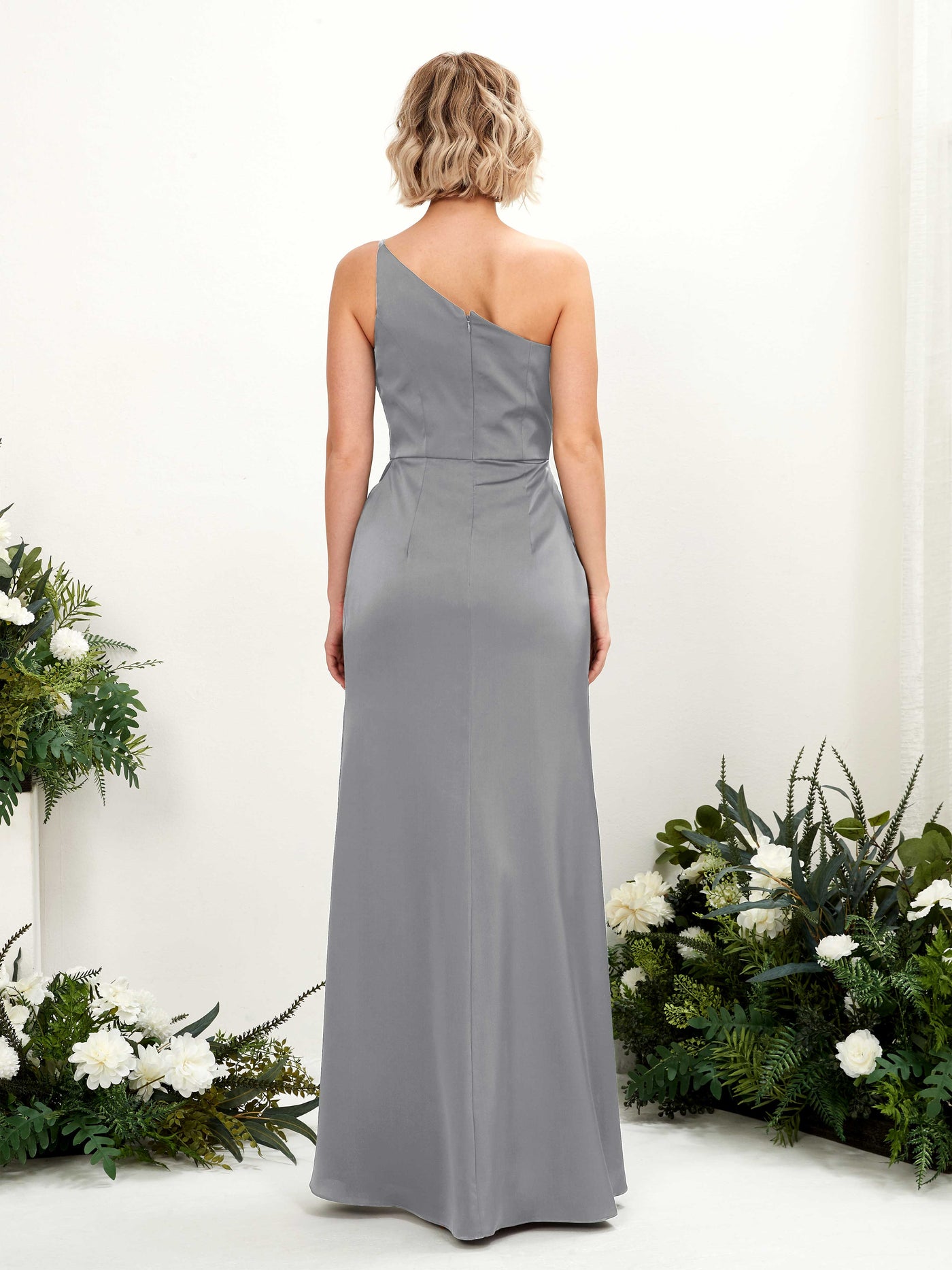 One Shoulder Sleeveless Satin Bridesmaid Dress - Steel Gray (80220507)#color_steel-gray