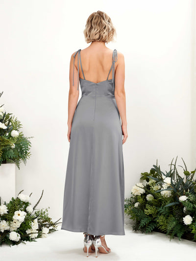 Carlyna Viola Sheath Steel Gray Satin Bridesmaid Dress Midi Sleeveless Cowl Neck Dress #color_steel-gray