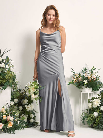 Carlyna Miranda Mermaid Steel Gray Satin Bridesmaid Dress Maxi Sleeveless Cowl Neck Dress #color_steel-gray