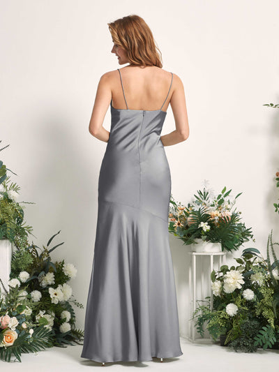 Carlyna Miranda Mermaid Steel Gray Satin Bridesmaid Dress Maxi Sleeveless Cowl Neck Dress #color_steel-gray