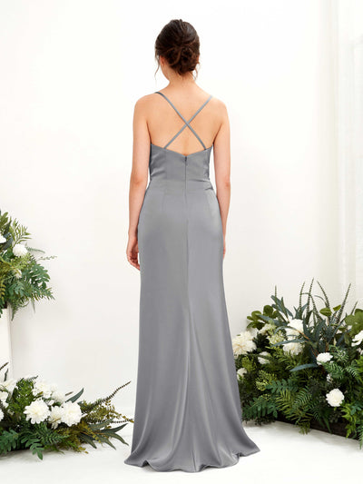 Carlyna Mavis Slim Steel Gray Satin Bridesmaid Dress Maxi Sleeveless Cowl Neck Dress #color_steel-gray