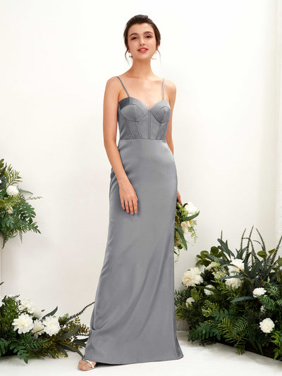 Carlyna Cathy Mermaid Steel Gray Satin Bridesmaid Dress Maxi Sleeveless Sweetheart Dress Front View #color_steel-gray