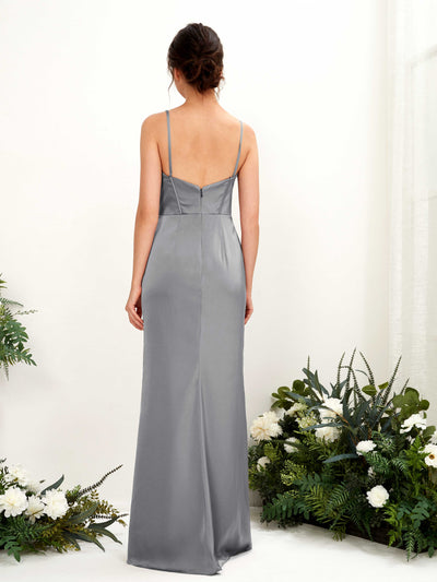 Carlyna Cathy Mermaid Steel Gray Satin Bridesmaid Dress Maxi Sleeveless Sweetheart Dress Back View #color_steel-gray