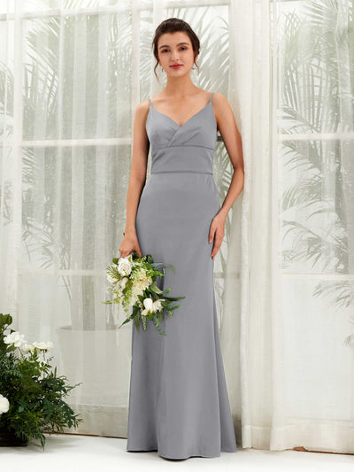 Carlyna Kama Mermaid Steel Gray Satin Bridesmaid Dress Maxi Sleeveless V-Neck Dress #color_steel-gray