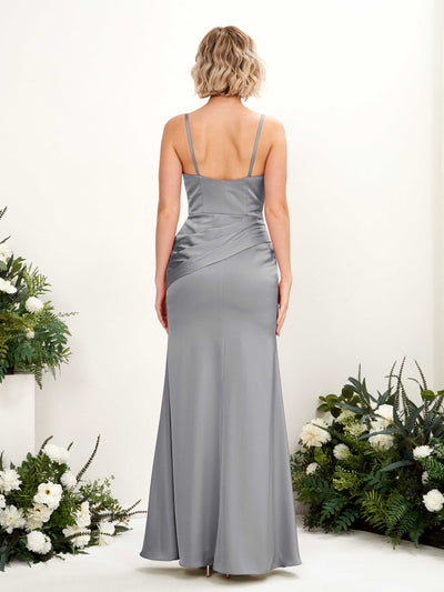 Carlyna Shirley Mermaid Steel Gray Satin Bridesmaid Dress Maxi Sleeveless V-Neck Dress #color_steel-gray