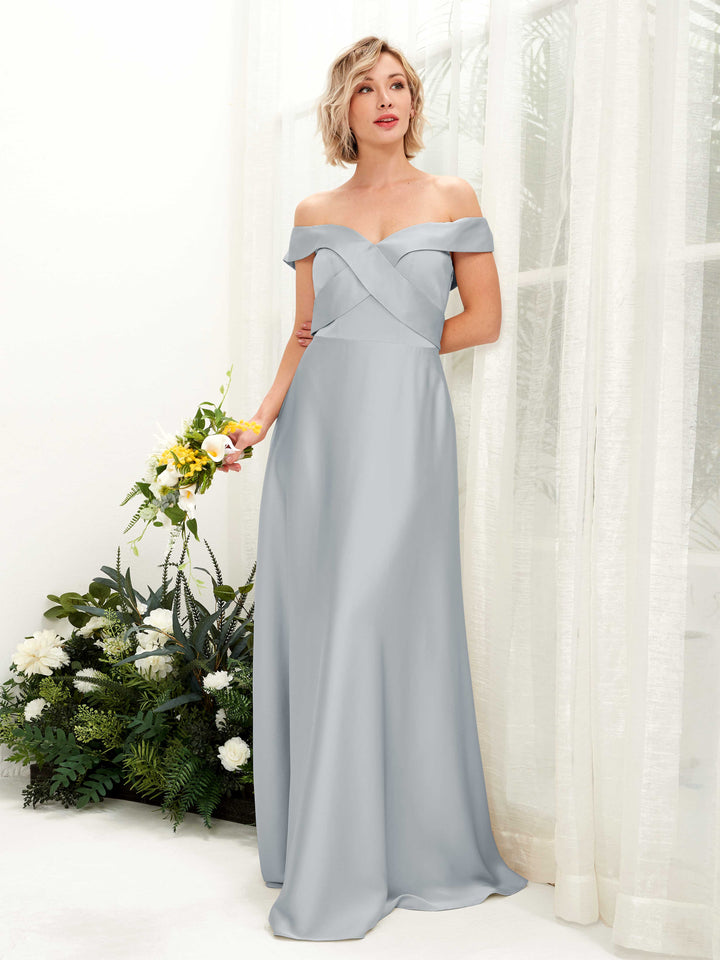 A-line Ball Gown Off Shoulder Sweetheart Satin Bridesmaid Dress - Baby Blue (80224201)