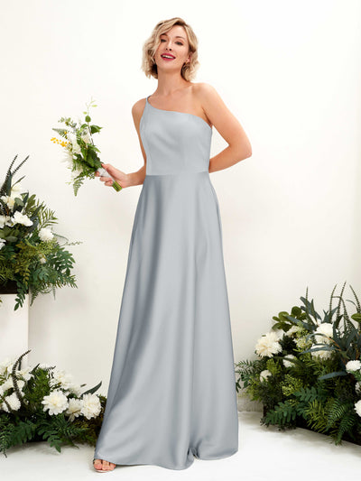 Carlyna Dinah A-Line Baby Blue Satin Bridesmaid Dress Maxi Sleeveless One Shoulder Dress Front View #color_baby-blue