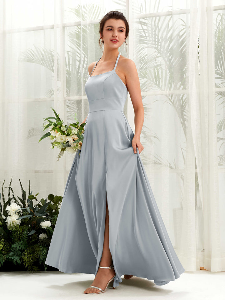 A-line Halter Bridesmaid Dress - Baby Blue (80223901)