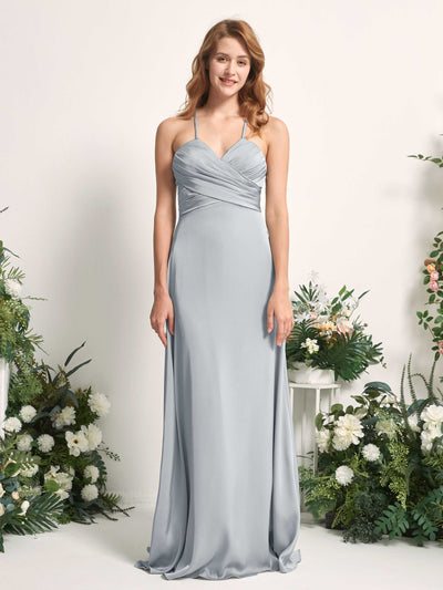 Carlyna Allison A-Line Baby Blue Satin Bridesmaid Dress Maxi Sleeveless V-Neck Dress Front View #color_baby-blue