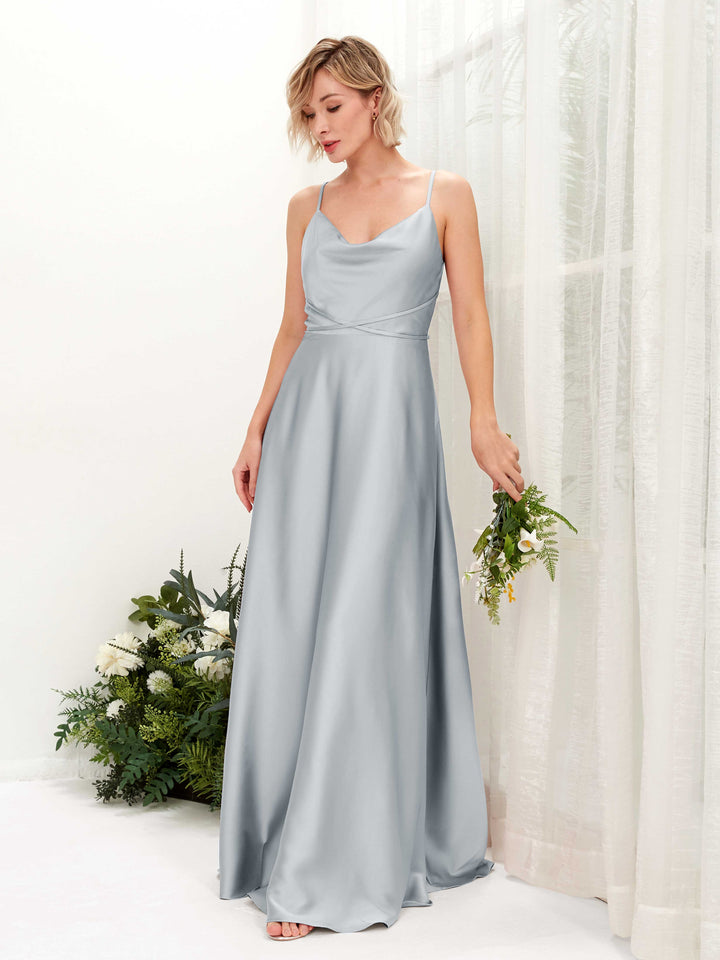 A-line Straps Sleeveless Satin Bridesmaid Dress - Baby Blue (80223101)
