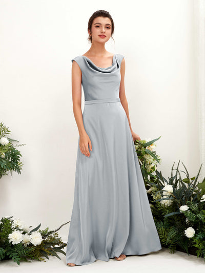 Carlyna Irma A-Line Baby Blue Satin Bridesmaid Dress Maxi Sleeveless Cowl Neck Dress Front View #color_baby-blue