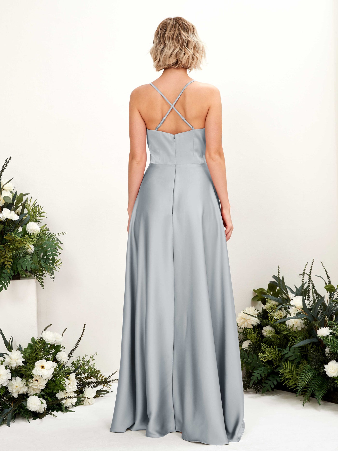 A-line Straps V-neck Satin Bridesmaid Dress - Baby Blue (80224801)#color_baby-blue