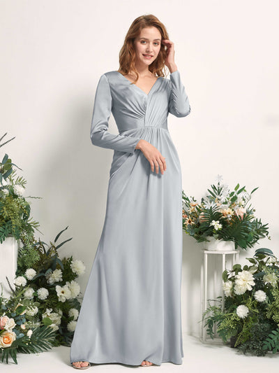 Carlyna Alicia Mermaid Baby Blue Satin Bridesmaid Dress Maxi Long Sleeve V-Neck Side View 2 #color_baby-blue