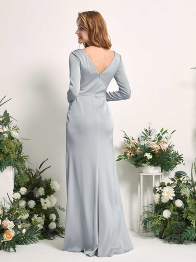 Carlyna Alicia Mermaid Baby Blue Satin Bridesmaid Dress Maxi Long Sleeve V-Neck Back View #color_baby-blue