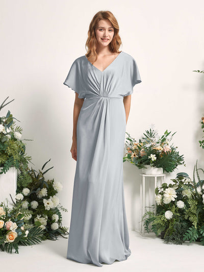 Carlyna Bailey A-Line Baby Blue Satin Bridesmaid Dress Maxi Cap Sleeve V-Neck Dress Front View #color_baby-blue