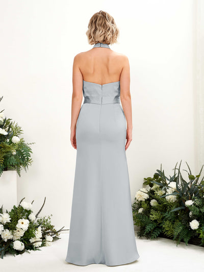 Carlyna Edwina Mermaid Baby Blue Satin Bridesmaid Dress Maxi Sleeveless Halter Dress Back View #color_baby-blue