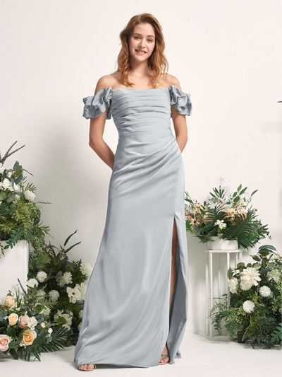 Carlyna Bianca Sheath Baby Blue Satin Bridesmaid Dress Maxi Sleeveless Cowl Neck Dress Front View #color_baby-blue