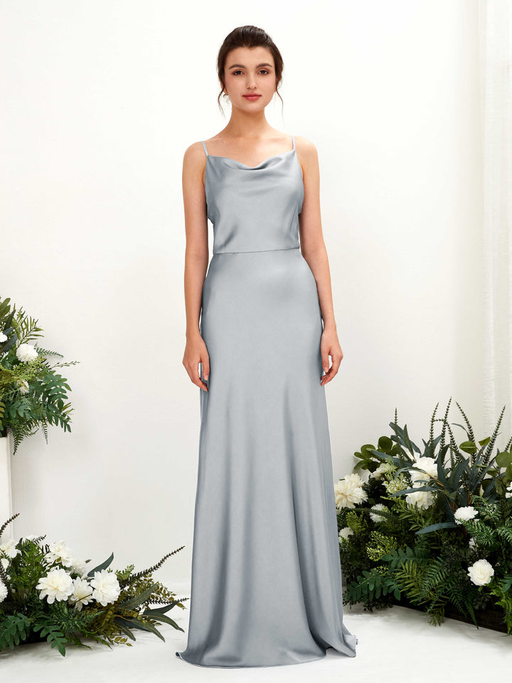 Spaghetti-straps Sleeveless Satin Bridesmaid Dress - Baby Blue (80221801)