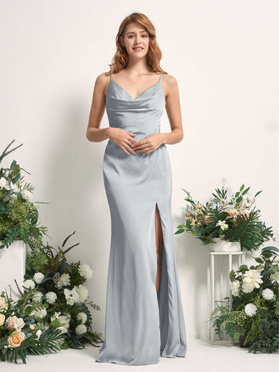 Carlyna Hayley Mermaid Baby Blue Satin Bridesmaid Dress Maxi Sleeveless V-Neck Dress Front View #color_baby-blue
