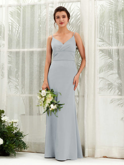 Carlyna Kama Mermaid Baby Blue Satin Bridesmaid Dress Maxi Sleeveless V-Neck Dress #color_baby-blue