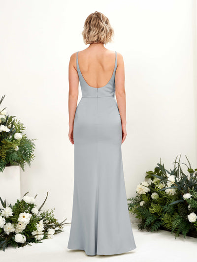 Carlyna Agatha Mermaid Baby Blue Satin Bridesmaid Dress Maxi Sleeveless V-Neck Dress Back View #color_baby-blue